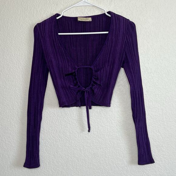 PAOLA BERNARDI Andressa Cropped Cardigan XS Purple Ribbed Knit Long Sleeve G13 - Picture 2 of 6